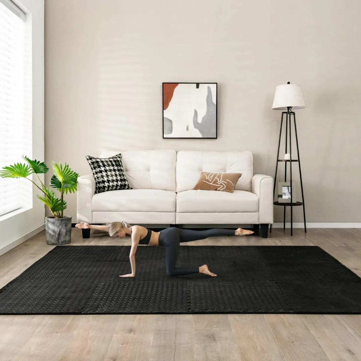 Tangkula 12 Tiles Exercise Flooring Mats with Border, Non-Slip EVA Foam Protective Mats