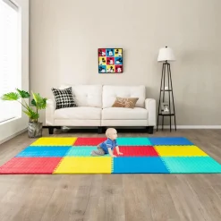 Tangkula 12 Tiles Exercise Flooring Mats with Border, Non-Slip EVA Foam Protective Mats