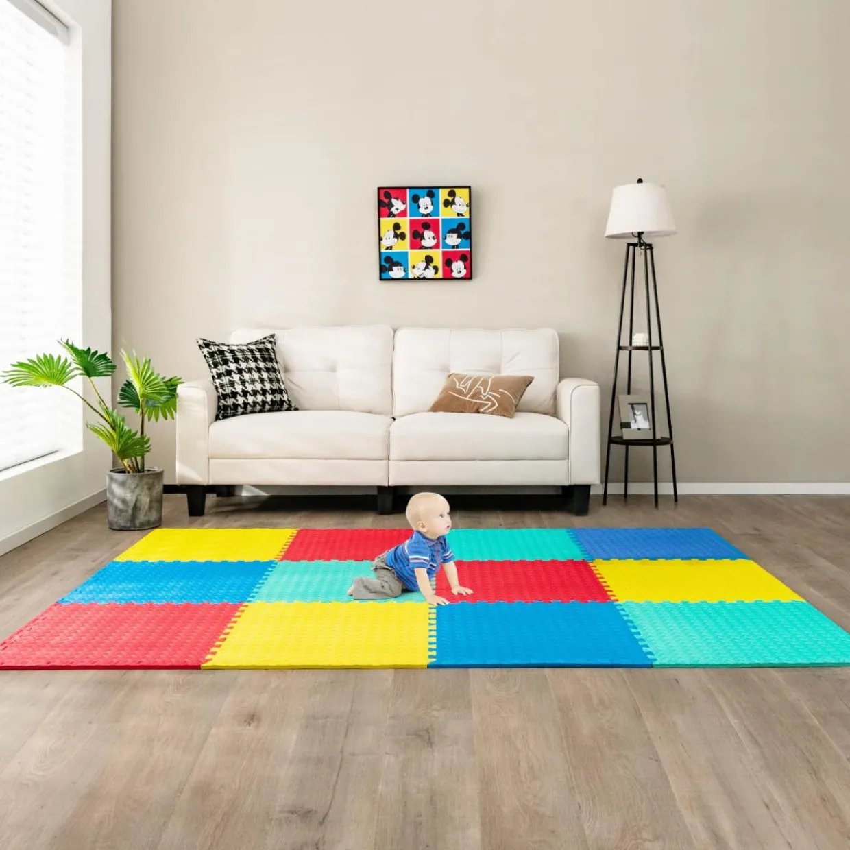 Tangkula 12 Tiles Exercise Flooring Mats with Border, Non-Slip EVA Foam Protective Mats