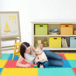 Tangkula 12 Tiles Exercise Flooring Mats with Border, Non-Slip EVA Foam Protective Mats