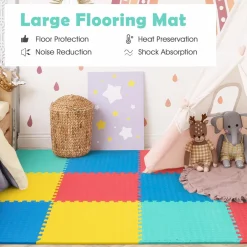 Tangkula 12 Tiles Exercise Flooring Mats with Border, Non-Slip EVA Foam Protective Mats