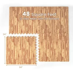 Tangkula 12 Tiles Exercise Foam Mats with Border, 48 SQ FT EVA Interlocking Flooring Mats for Exercise Equipment
