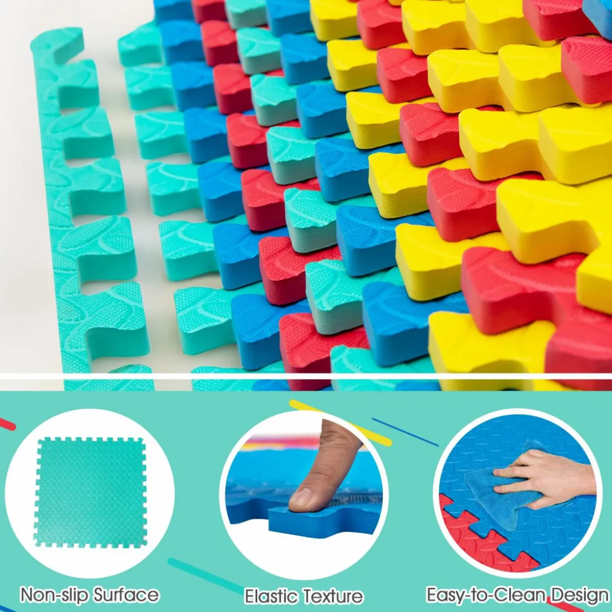 Tangkula 12 Tiles Exercise Flooring Mats with Border, Non-Slip EVA Foam Protective Mats
