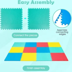 Tangkula 12 Tiles Exercise Flooring Mats with Border, Non-Slip EVA Foam Protective Mats