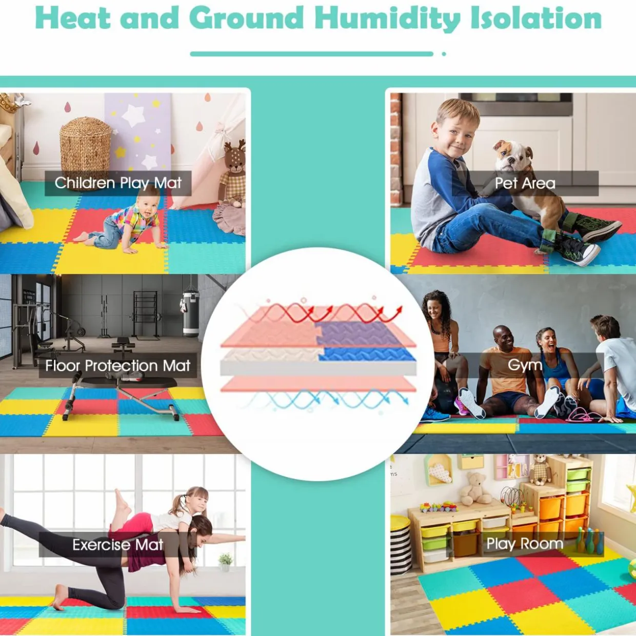 Tangkula 12 Tiles Exercise Flooring Mats with Border, Non-Slip EVA Foam Protective Mats