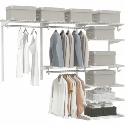 Tangkula 4 to 6 FT Custom Closet Organizer System Kit, Wall-Mounted Storage Organizer with Wire Shelving and Hanging Rods