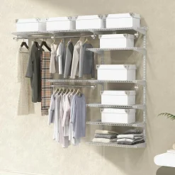 Tangkula 4 to 6 FT Custom Closet Organizer System Kit, Wall-Mounted Storage Organizer with Wire Shelving and Hanging Rods