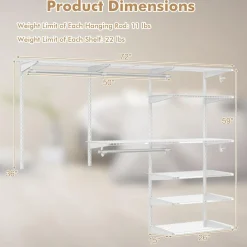 Tangkula 4 to 6 FT Custom Closet Organizer System Kit, Wall-Mounted Storage Organizer with Wire Shelving and Hanging Rods