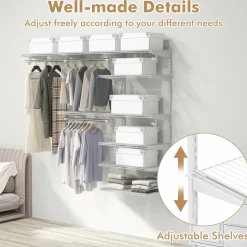Tangkula 4 to 6 FT Custom Closet Organizer System Kit, Wall-Mounted Storage Organizer with Wire Shelving and Hanging Rods