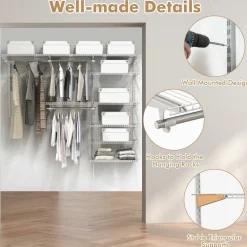Tangkula 4 to 6 FT Custom Closet Organizer System Kit, Wall-Mounted Storage Organizer with Wire Shelving and Hanging Rods