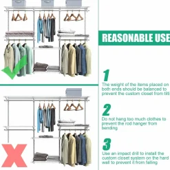 Tangkula 4 to 6 FT Custom Closet System, Wall Mounted Closet Maid with Hanging Rod