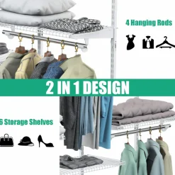 Tangkula 4 to 6 FT Custom Closet System, Wall Mounted Closet Maid with Hanging Rod