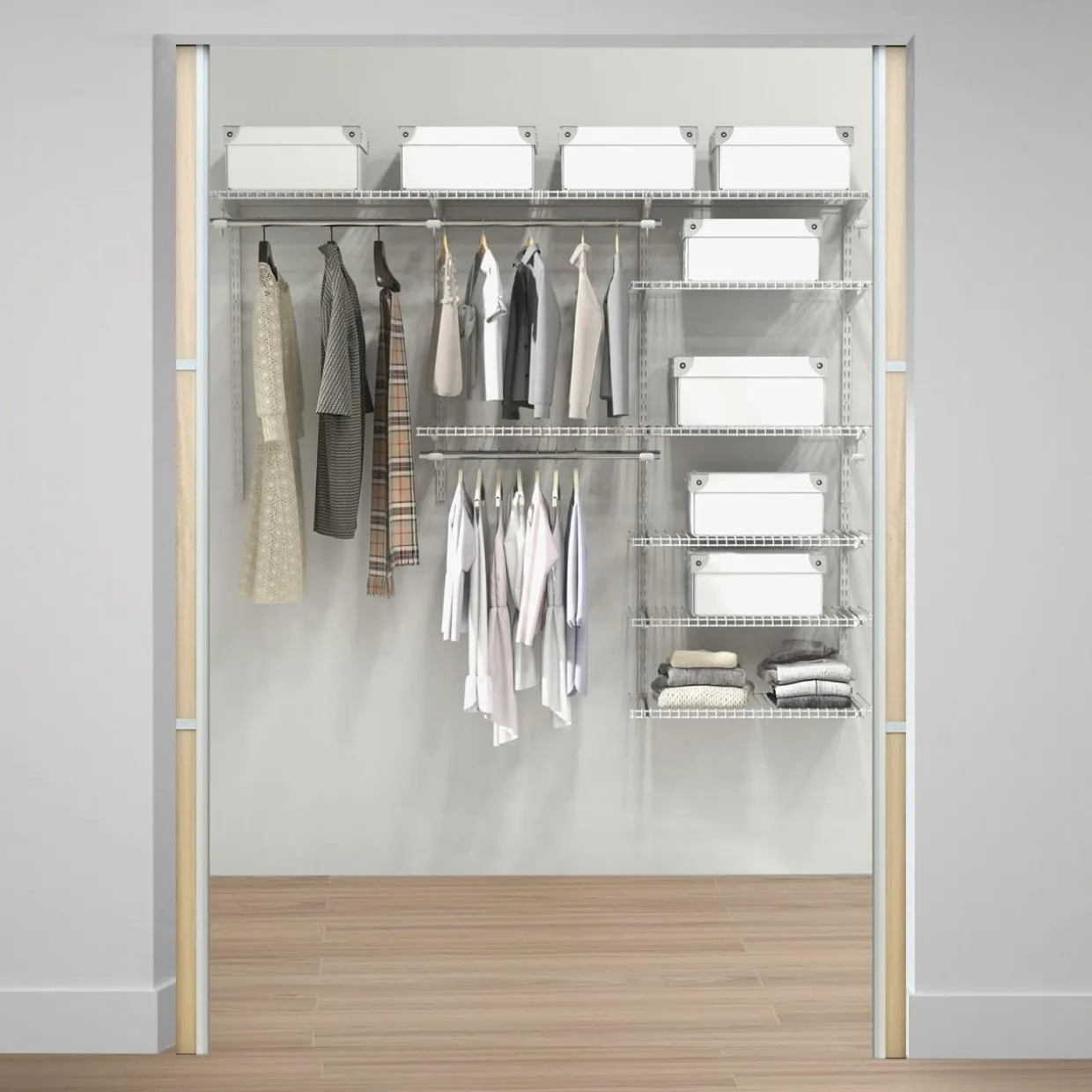 Tangkula 4 to 6 FT Custom Closet Organizer System Kit, Wall-Mounted Storage Organizer with Wire Shelving and Hanging Rods