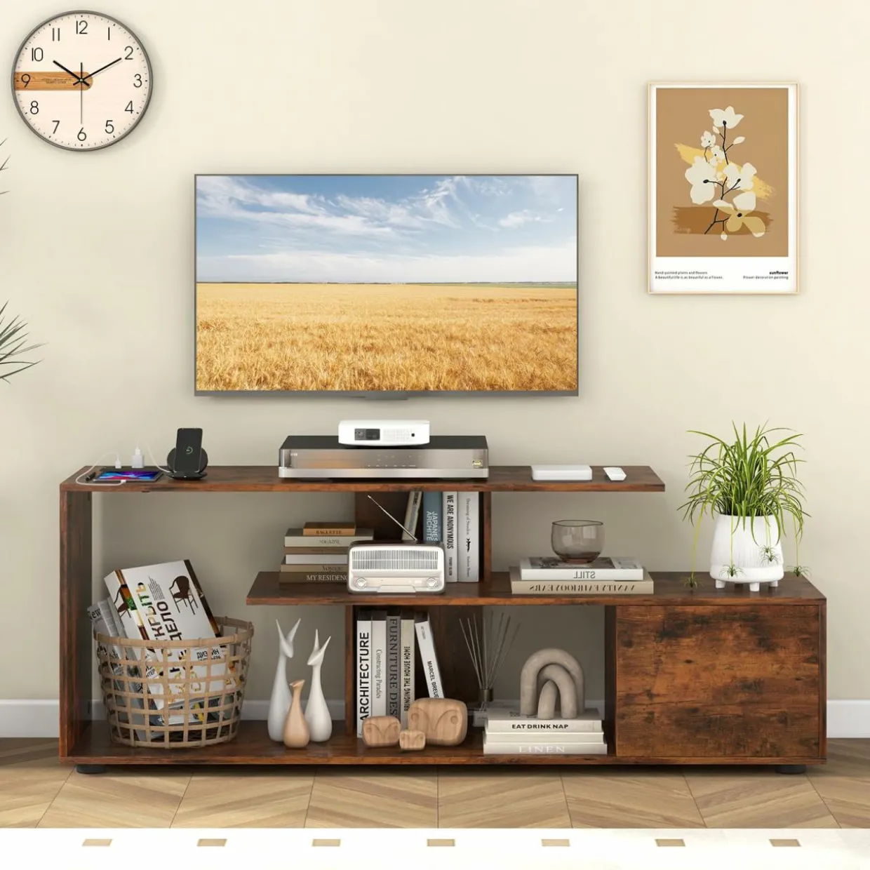 Tangkula 60" TV Stand with Charging Station