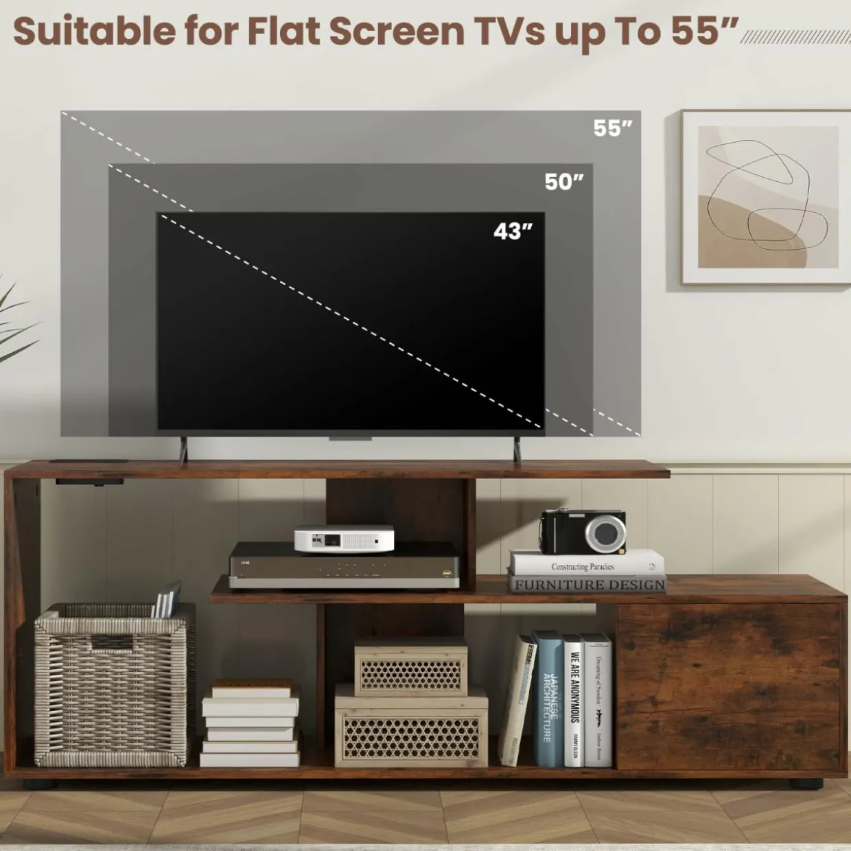 Tangkula 60" TV Stand with Charging Station