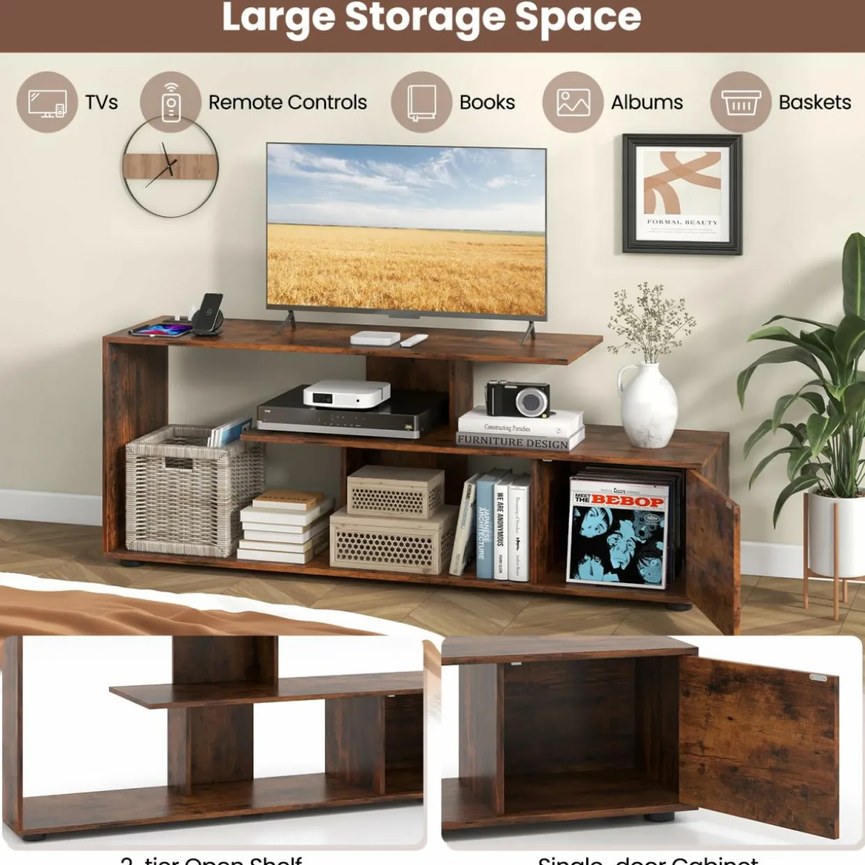 Tangkula 60" TV Stand with Charging Station