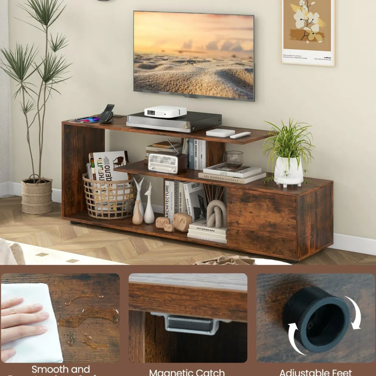 Tangkula 60" TV Stand with Charging Station