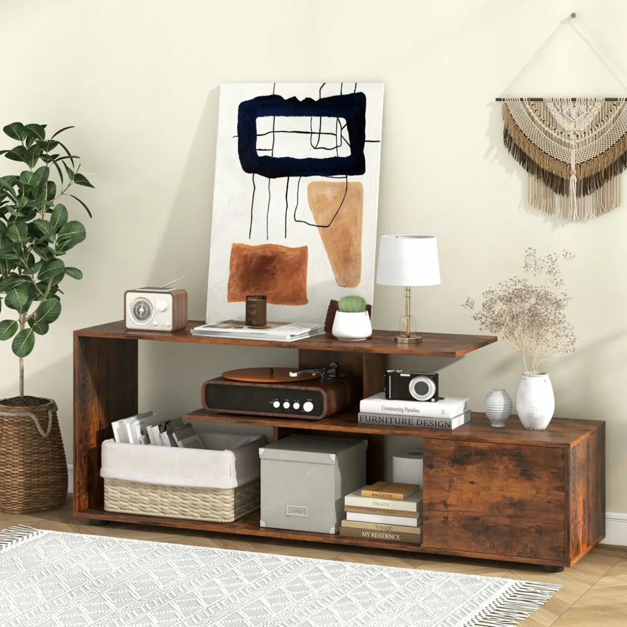Tangkula 60" TV Stand with Charging Station