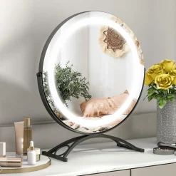 Tangkula 16" Vanity Mirror with Lights, 3 Color Dimmable LED Lighted Makeup Mirror with Touch Screen