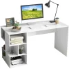 Tangkula 55" White Desk with Bookshelf, Modern Home Office Desk with 3 Tier Storage Shelves