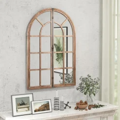 Tangkula 24" x 34" Arched Window Mirror, Farmhouse Decorative Arch Mirror