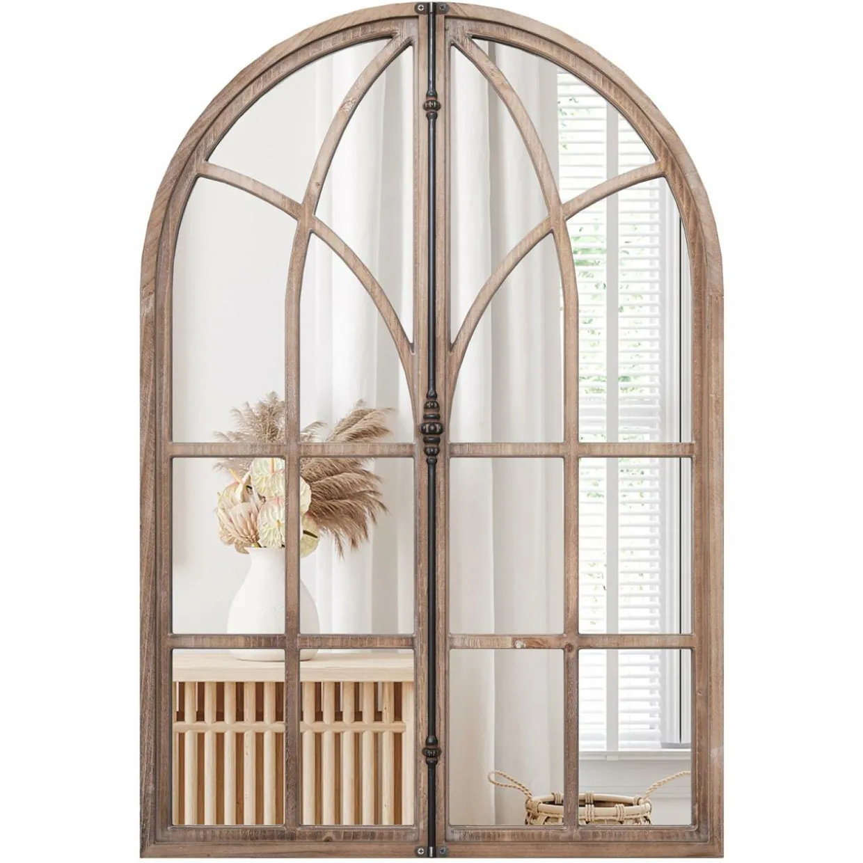 Tangkula 24" x 34" Arched Window Mirror, Farmhouse Decorative Arch Mirror