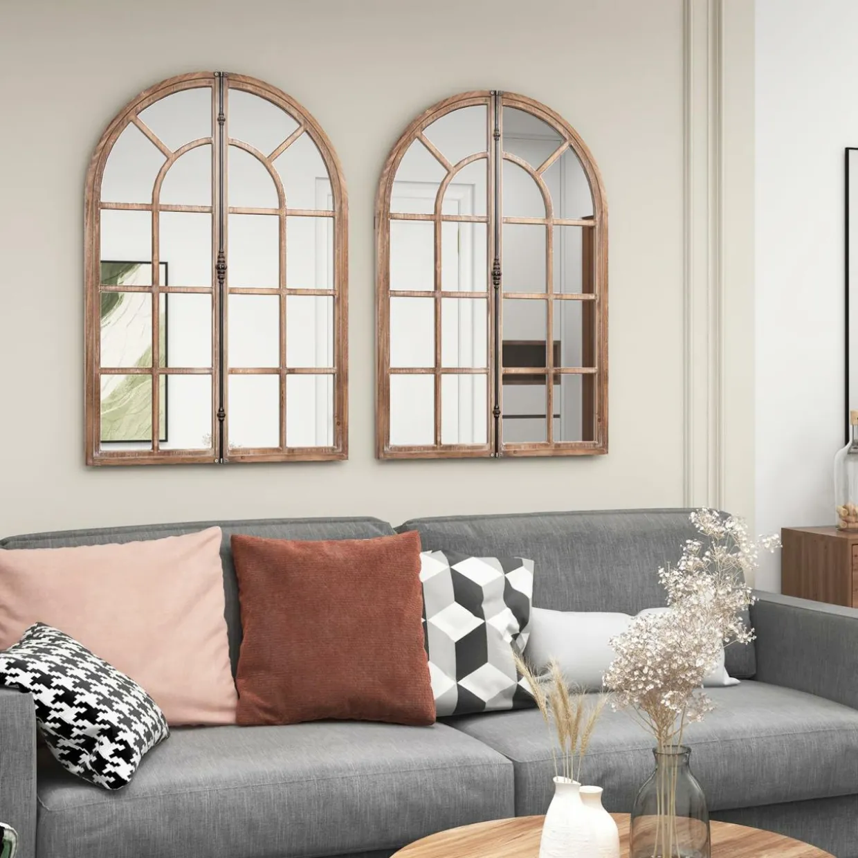 Tangkula 24" x 34" Arched Window Mirror, Farmhouse Decorative Arch Mirror
