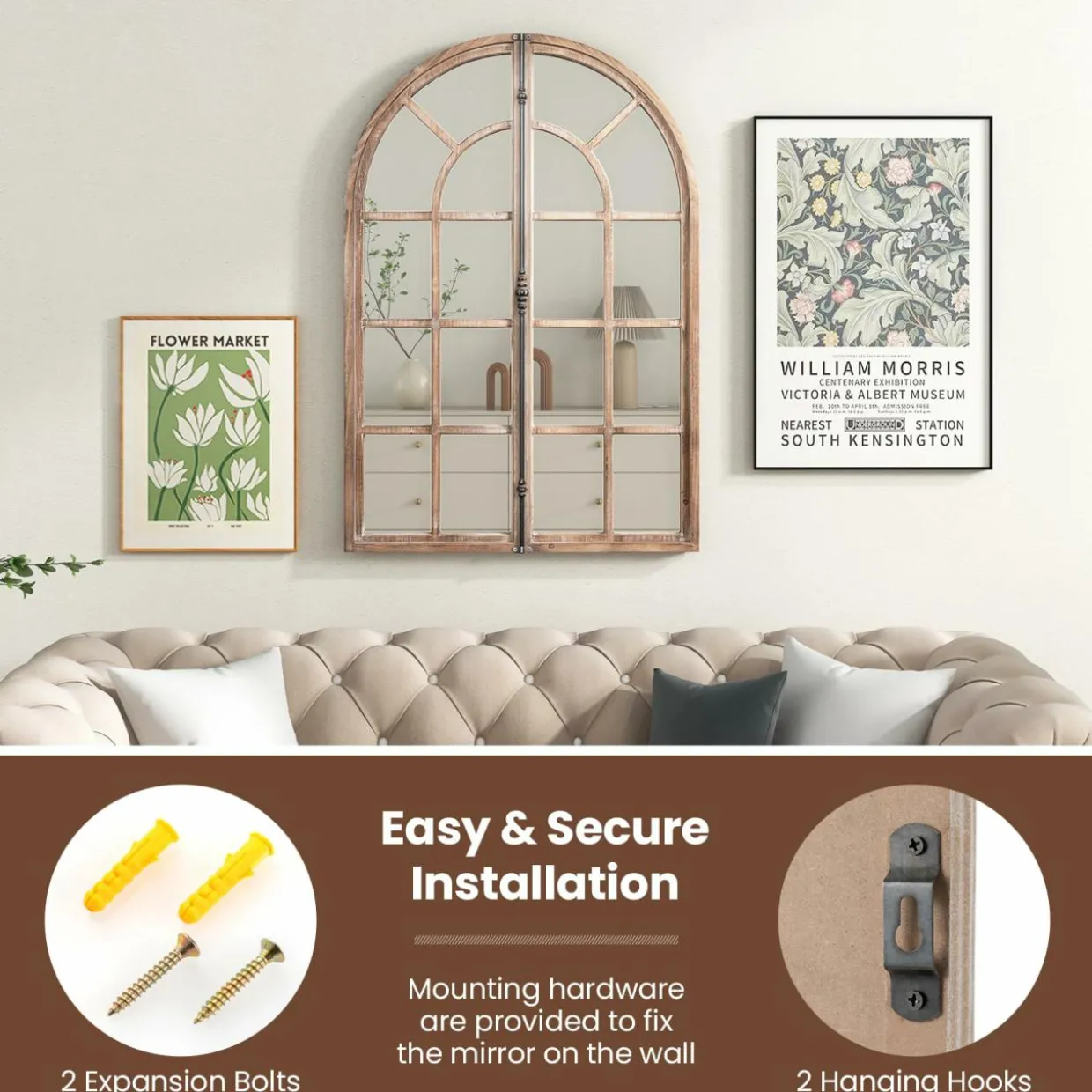 Tangkula 24" x 34" Arched Window Mirror, Farmhouse Decorative Arch Mirror