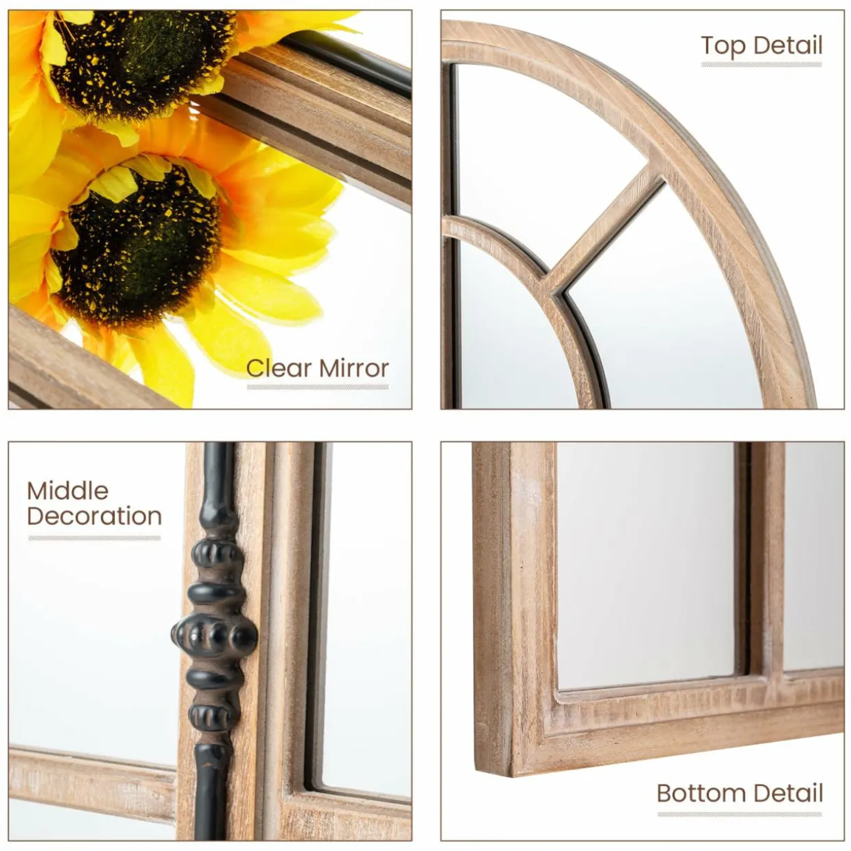 Tangkula 24" x 34" Arched Window Mirror, Farmhouse Decorative Arch Mirror