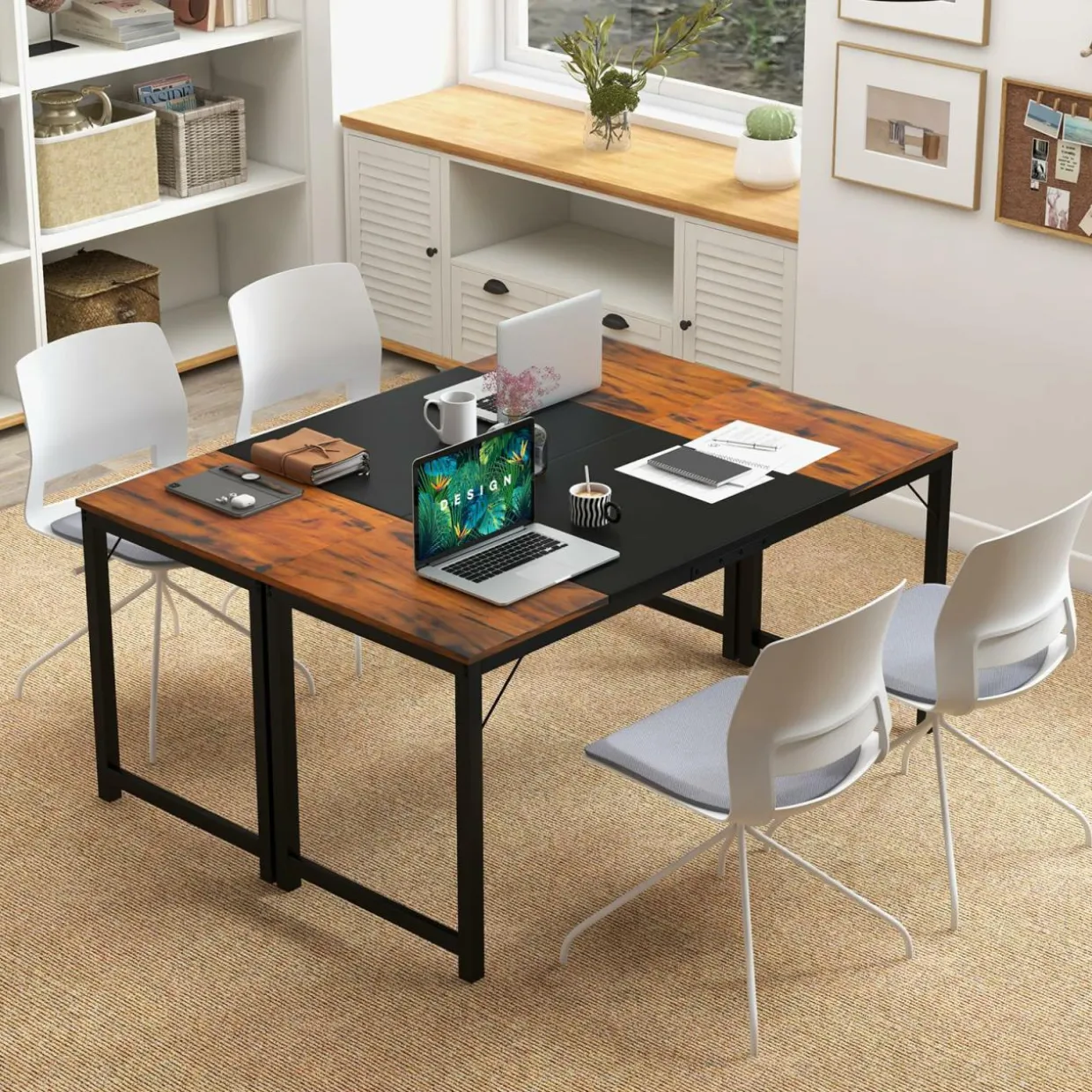 Tangkula 63” x 24” Conference Table, Meeting Table with Metal Frame & Adjustable Foot Pads