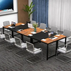 Tangkula 63” x 24” Conference Table, Meeting Table with Metal Frame & Adjustable Foot Pads
