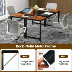 Tangkula 63” x 24” Conference Table, Meeting Table with Metal Frame & Adjustable Foot Pads