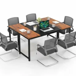 Tangkula 63” x 24” Conference Table, Meeting Table with Metal Frame & Adjustable Foot Pads