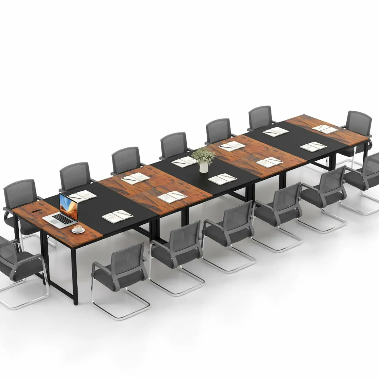 Tangkula 63” x 24” Conference Table, Meeting Table with Metal Frame & Adjustable Foot Pads