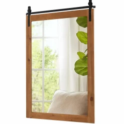 Tangkula 40" x 25" Farmhouse Bathroom Mirror, Barn Door Style Rectangular Mirror for Wall