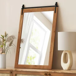 Tangkula 40" x 25" Farmhouse Bathroom Mirror, Barn Door Style Rectangular Mirror for Wall