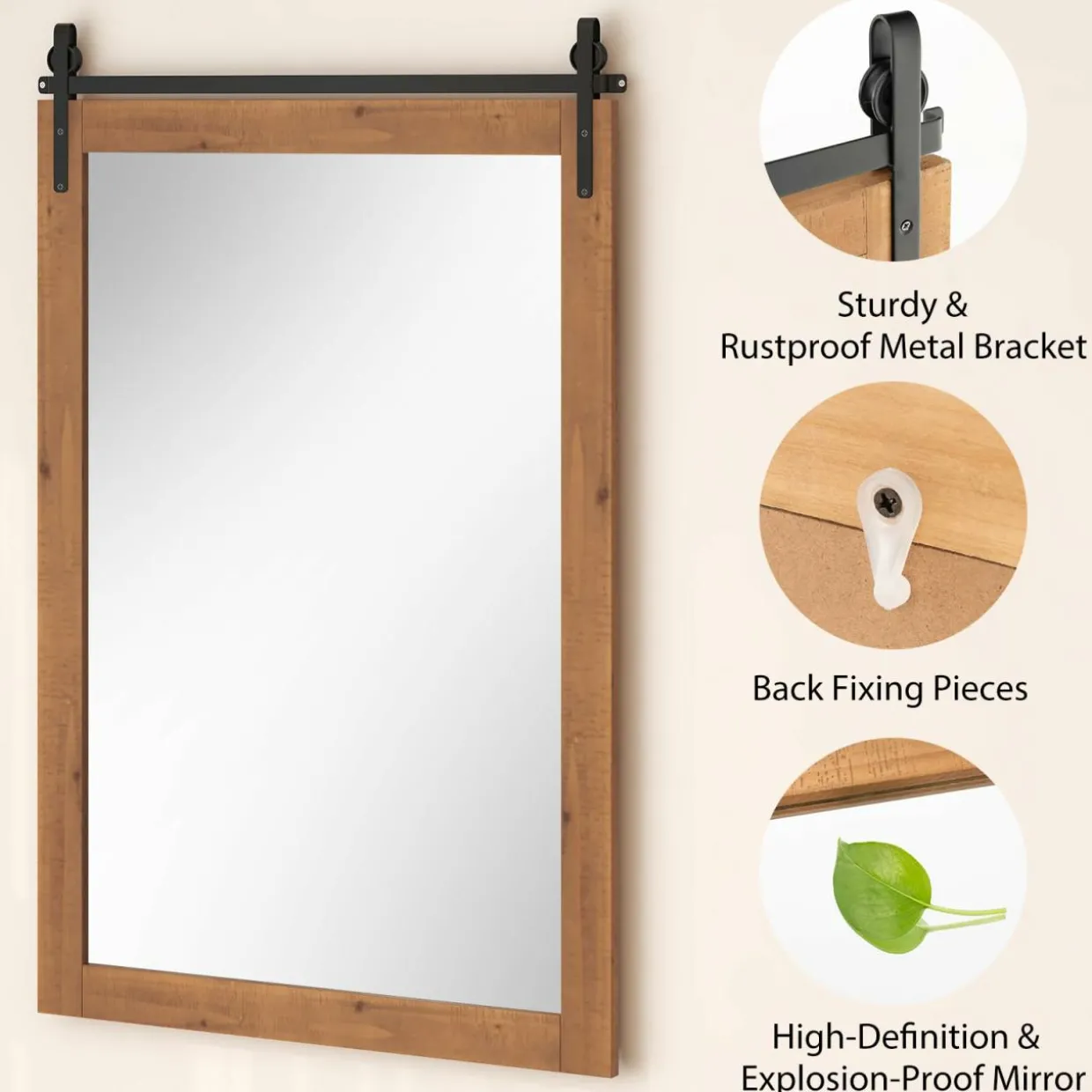 Tangkula 40" x 25" Farmhouse Bathroom Mirror, Barn Door Style Rectangular Mirror for Wall