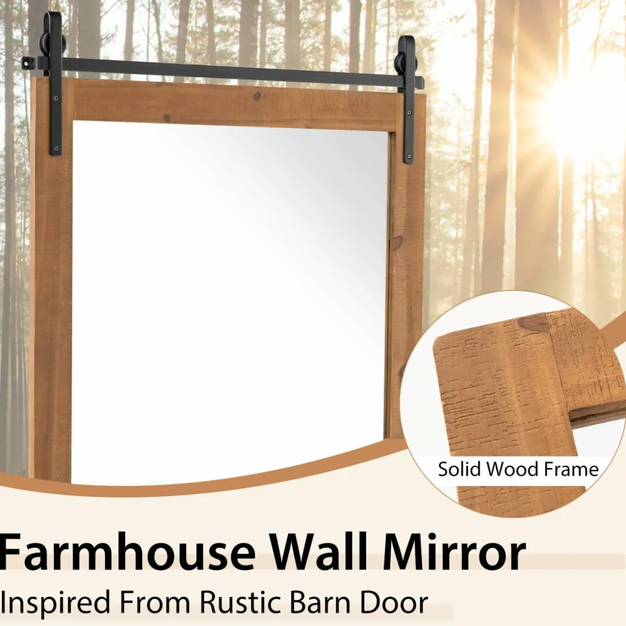 Tangkula 40" x 25" Farmhouse Bathroom Mirror, Barn Door Style Rectangular Mirror for Wall