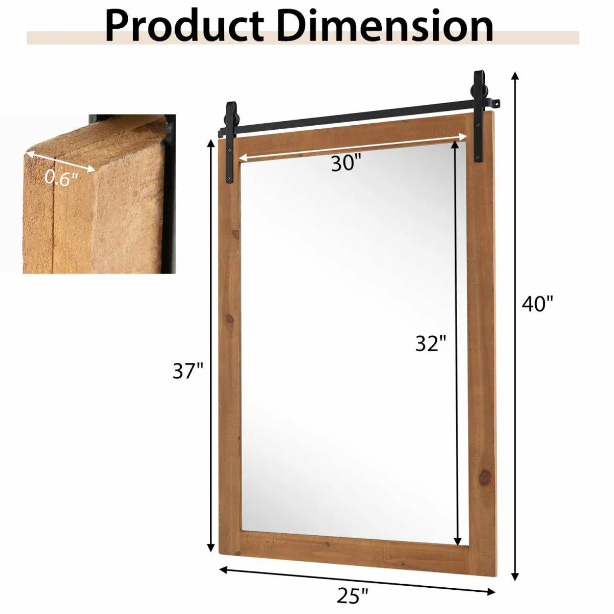 Tangkula 40" x 25" Farmhouse Bathroom Mirror, Barn Door Style Rectangular Mirror for Wall