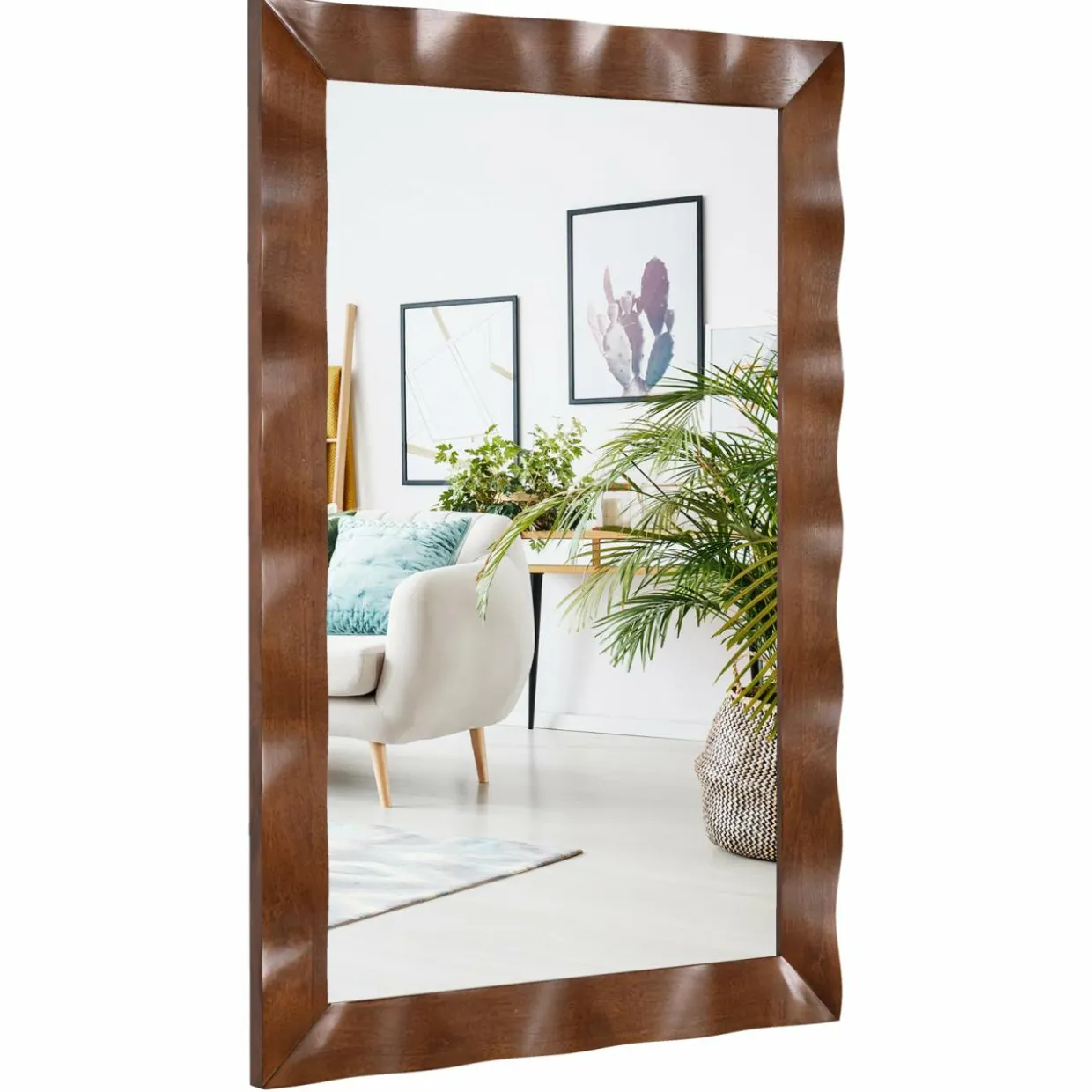 Tangkula 41.5" x 28" Farmhouse Wall Mirror, Rubber Wood Rustic Style Wall Mirror