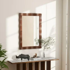 Tangkula 41.5" x 28" Farmhouse Wall Mirror, Rubber Wood Rustic Style Wall Mirror