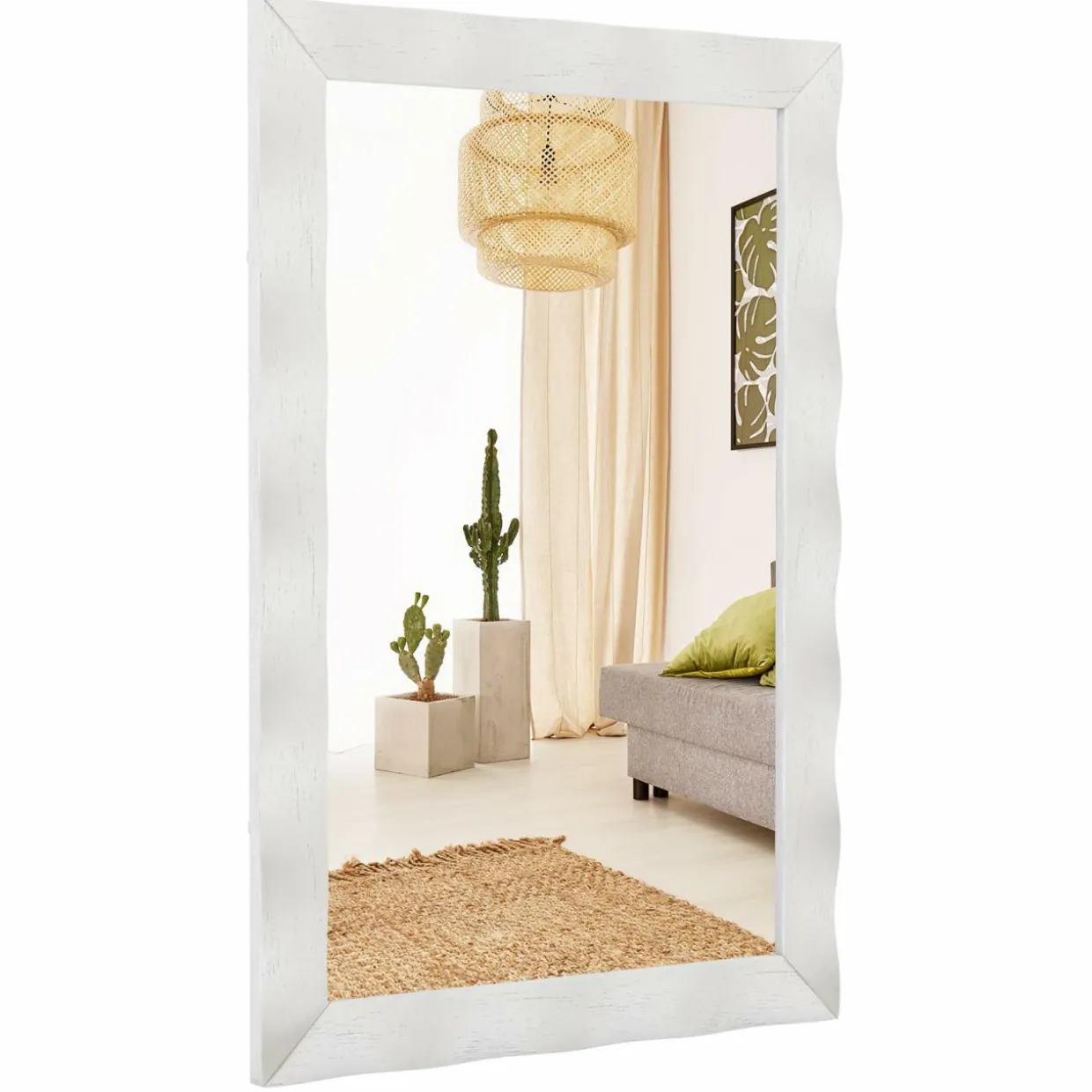 Tangkula 41.5" x 28" Farmhouse Wall Mirror, Rubber Wood Rustic Style Wall Mirror