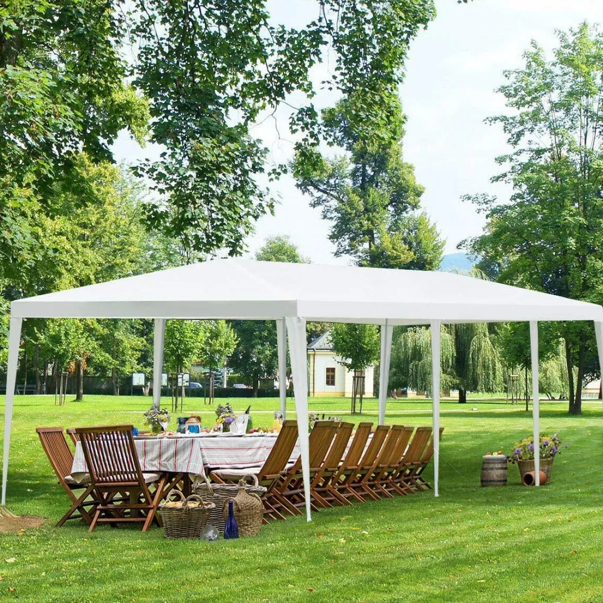 Tangkula 10 x 30 Feet Outdoor Canopy Tent, Wedding Party Tent with 16 Stakes & 8 Wind Ropes
