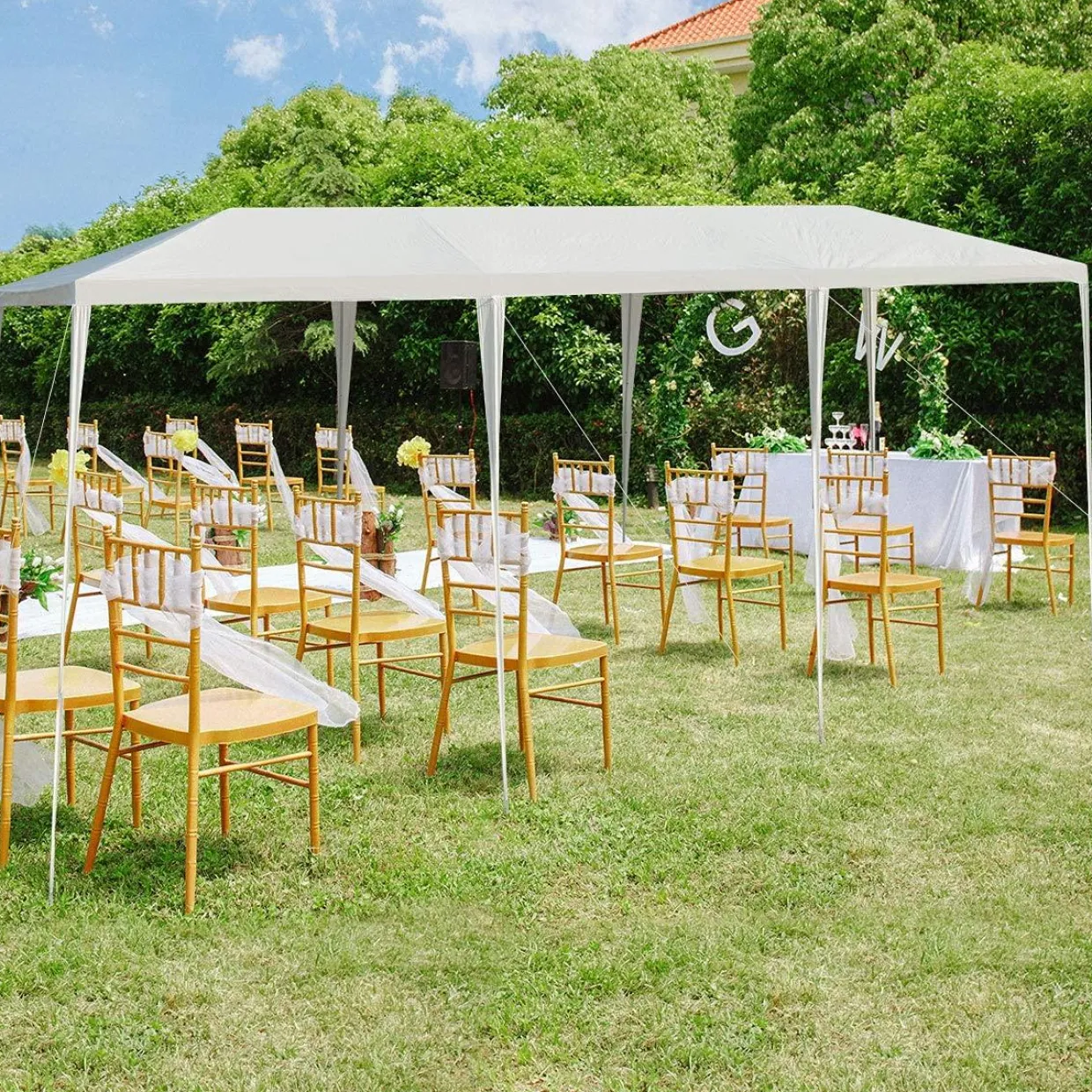 Tangkula 10 x 30 Feet Outdoor Canopy Tent, Wedding Party Tent with 16 Stakes & 8 Wind Ropes