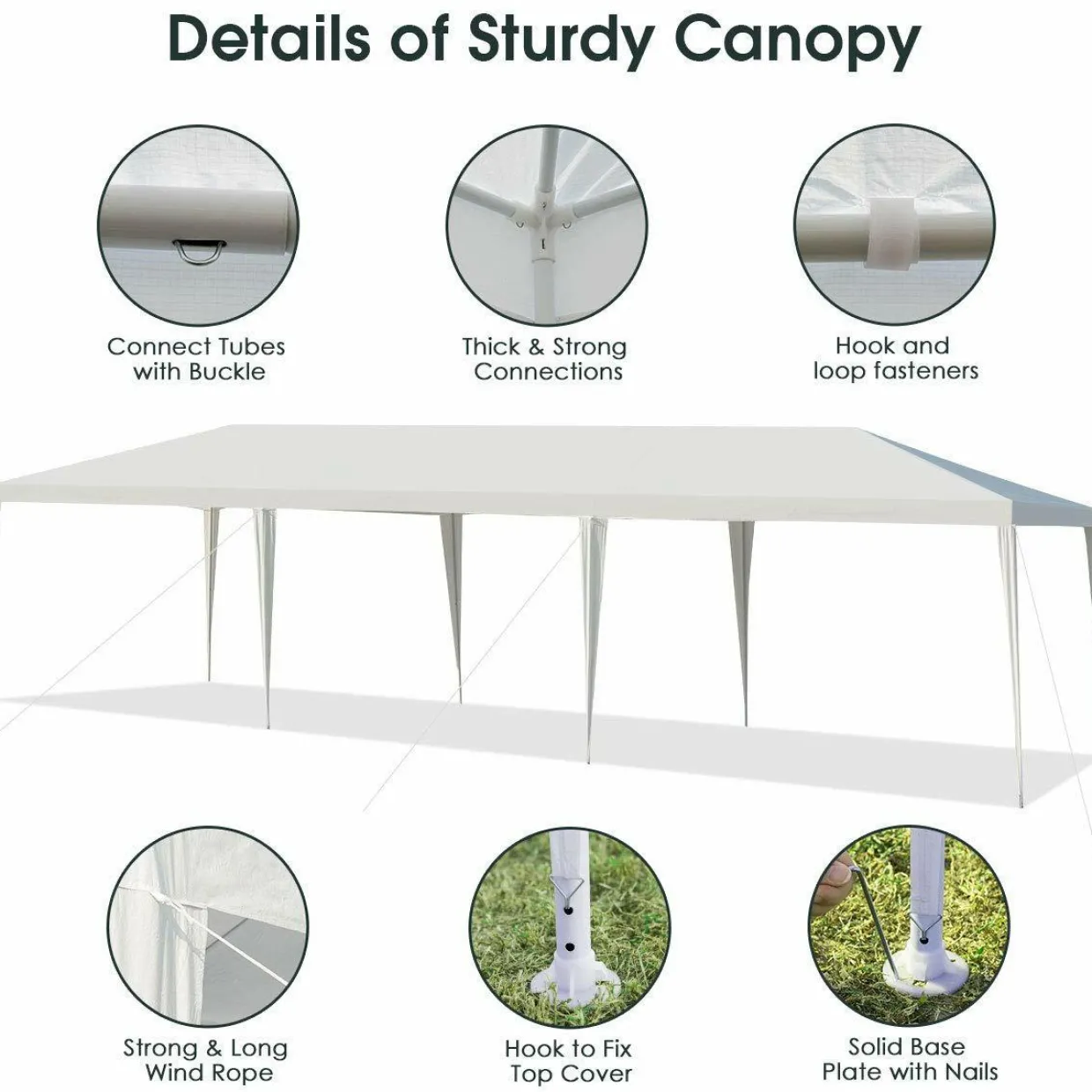 Tangkula 10 x 30 Feet Outdoor Canopy Tent, Wedding Party Tent with 16 Stakes & 8 Wind Ropes