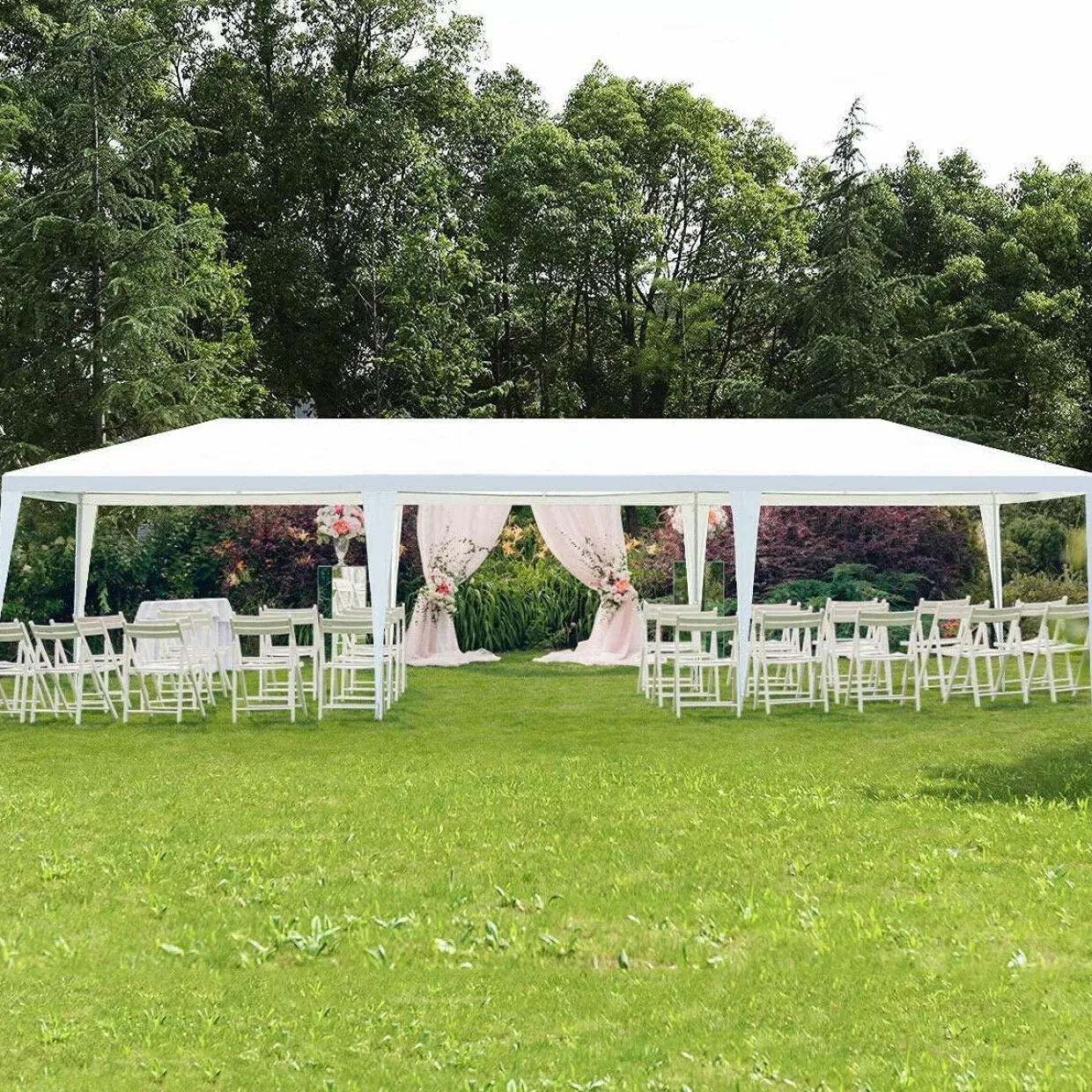 Tangkula 10 x 30 Feet Outdoor Canopy Tent, Wedding Party Tent with 16 Stakes & 8 Wind Ropes
