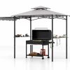 Tangkula 11 x 5 FT Grill Gazebo with Side Awning, 2-Tier Barbecue Gazebo with 2 Shelves, 12 Hanging Hooks