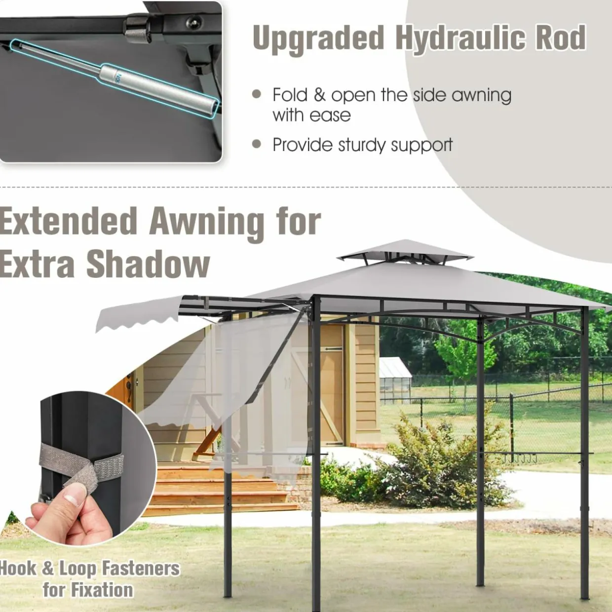 Tangkula 11 x 5 FT Grill Gazebo with Side Awning, 2-Tier Barbecue Gazebo with 2 Shelves, 12 Hanging Hooks