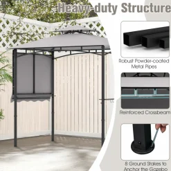 Tangkula 11 x 5 FT Grill Gazebo with Side Awning, 2-Tier Barbecue Gazebo with 2 Shelves, 12 Hanging Hooks