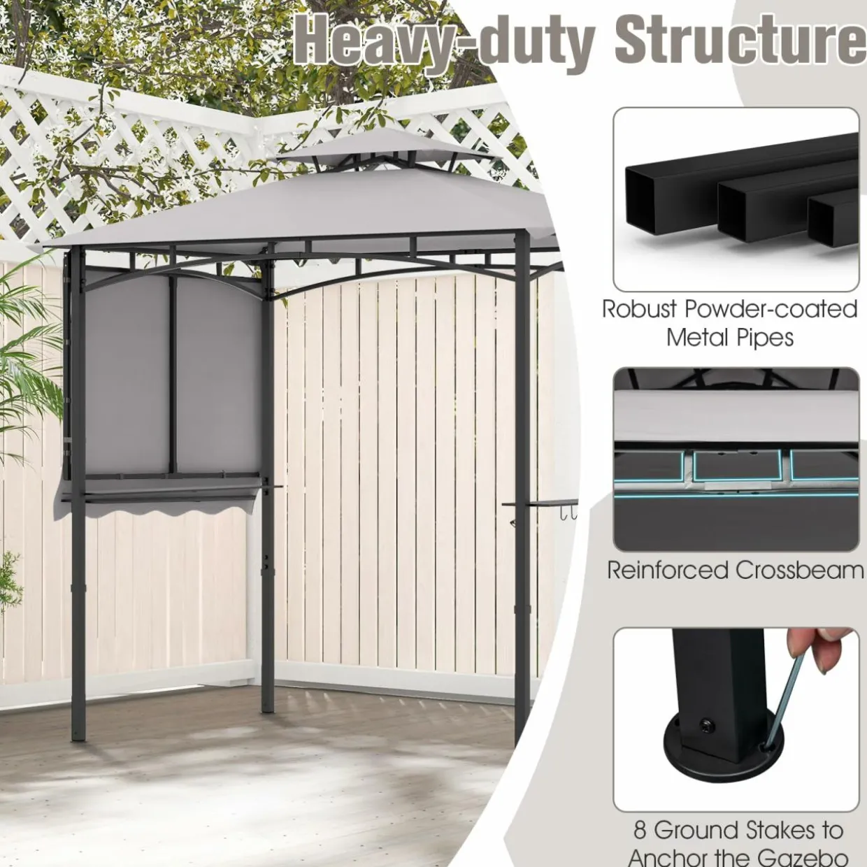 Tangkula 11 x 5 FT Grill Gazebo with Side Awning, 2-Tier Barbecue Gazebo with 2 Shelves, 12 Hanging Hooks